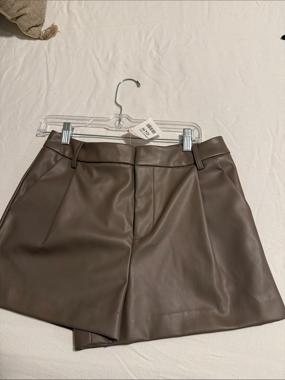 Ci Sono High-Waist Faux Leather Shorts in Taupe